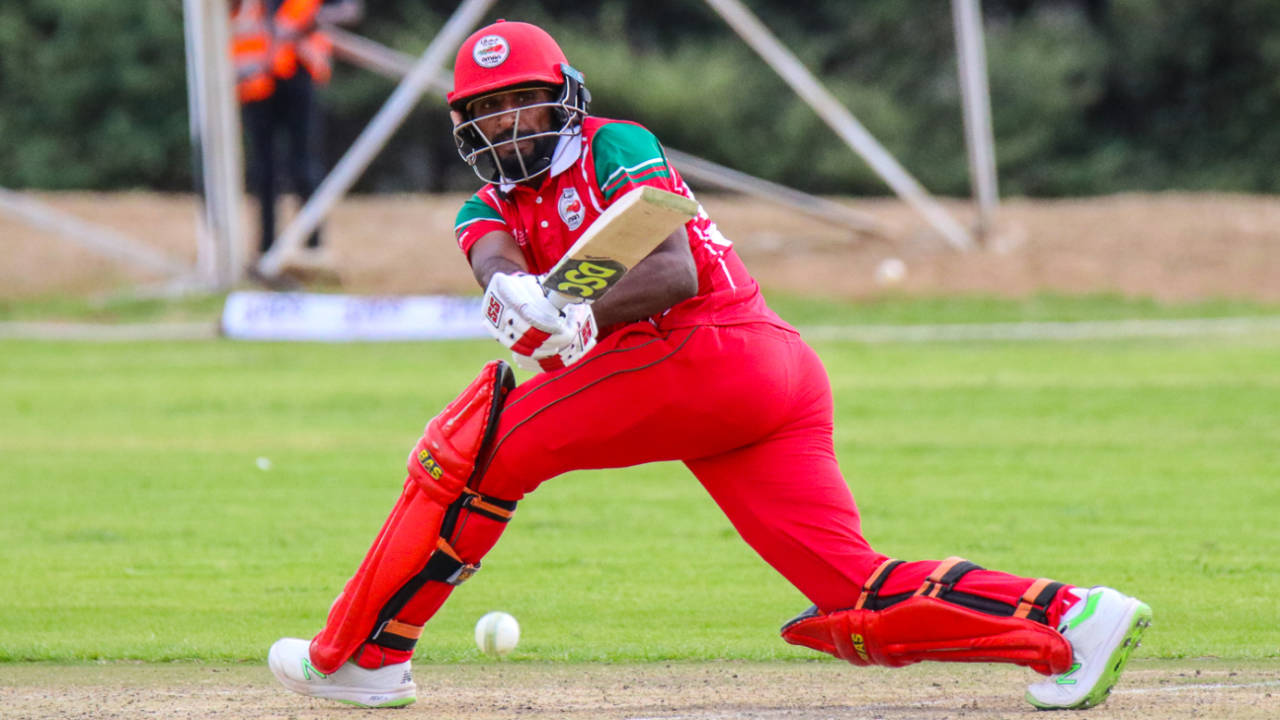 Mohammad Nadeem makes good use of the sweep, Oman v USA, WCL Division Two, Windhoek, April 20, 2019