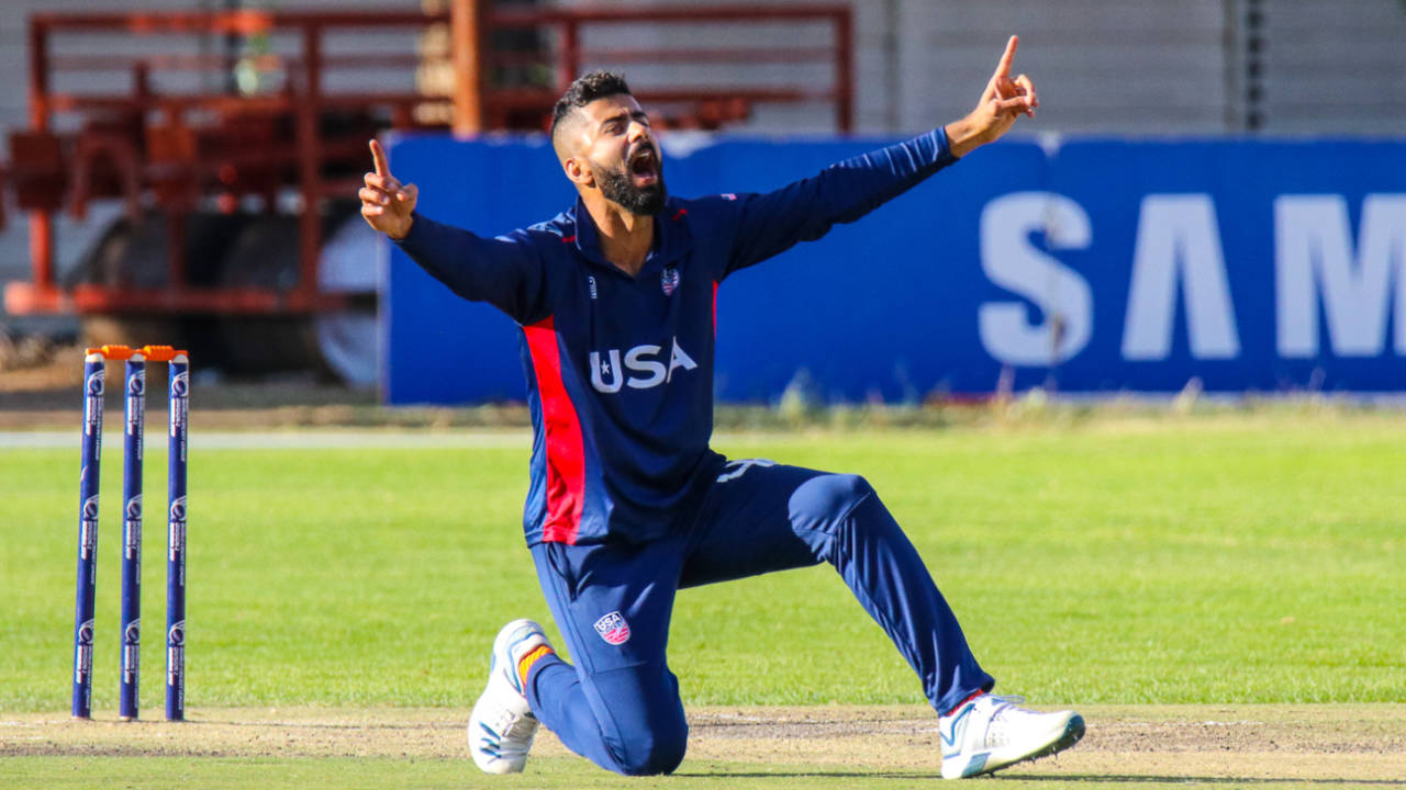 Ali Khan is elated after winning an lbw appeal, Namibia v USA, WCL Division Three, Windhoek, April 21, 2019