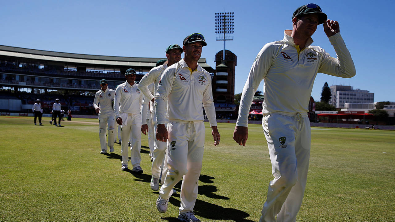 Australia walk back after losing the Test, South Africa v Australia, 2nd Test, Port Elizabeth, 4th day, March 12, 2018