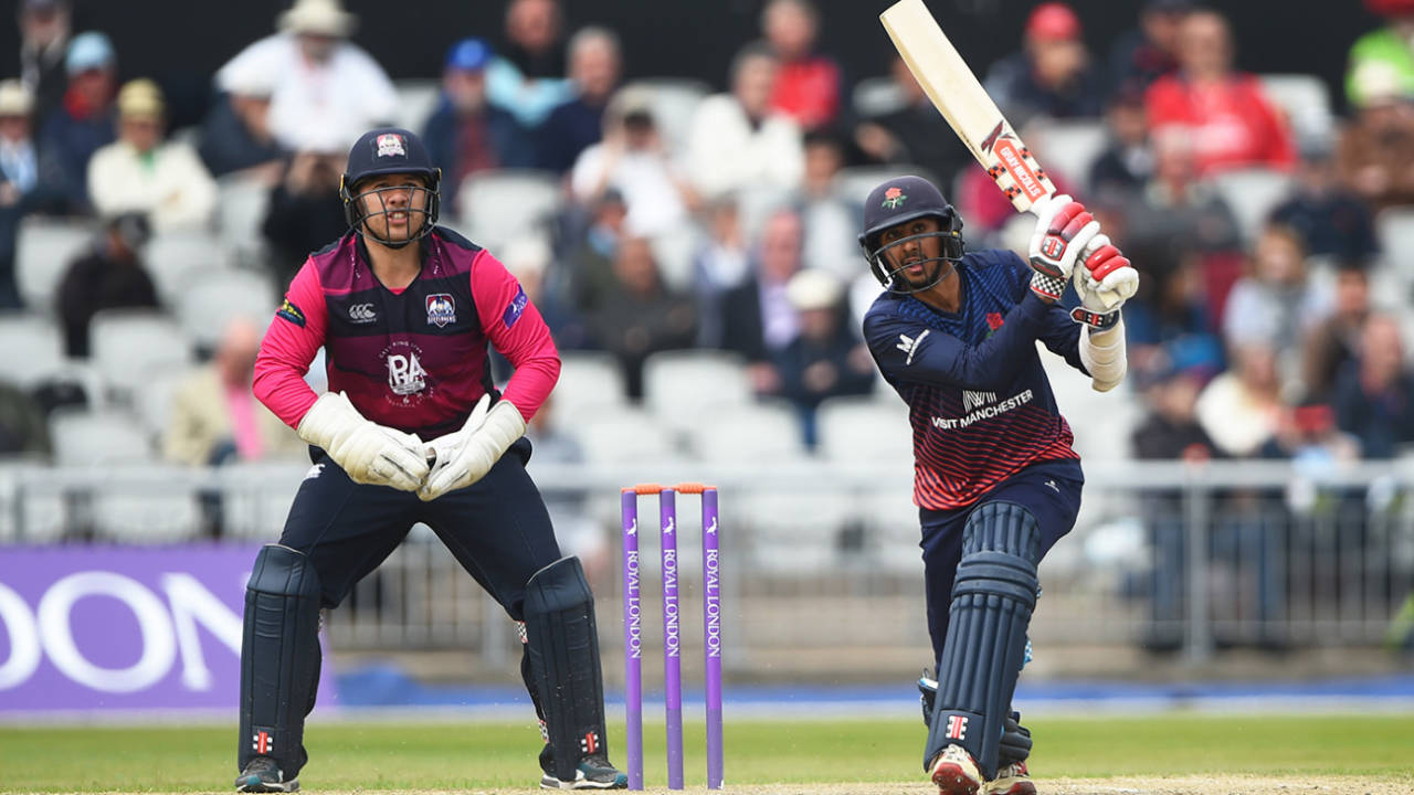 Haseeb Hameed hits down the ground, Lancashire v Northamptonshire, Royal London Cup, North Group, Old Trafford, April 24, 2019