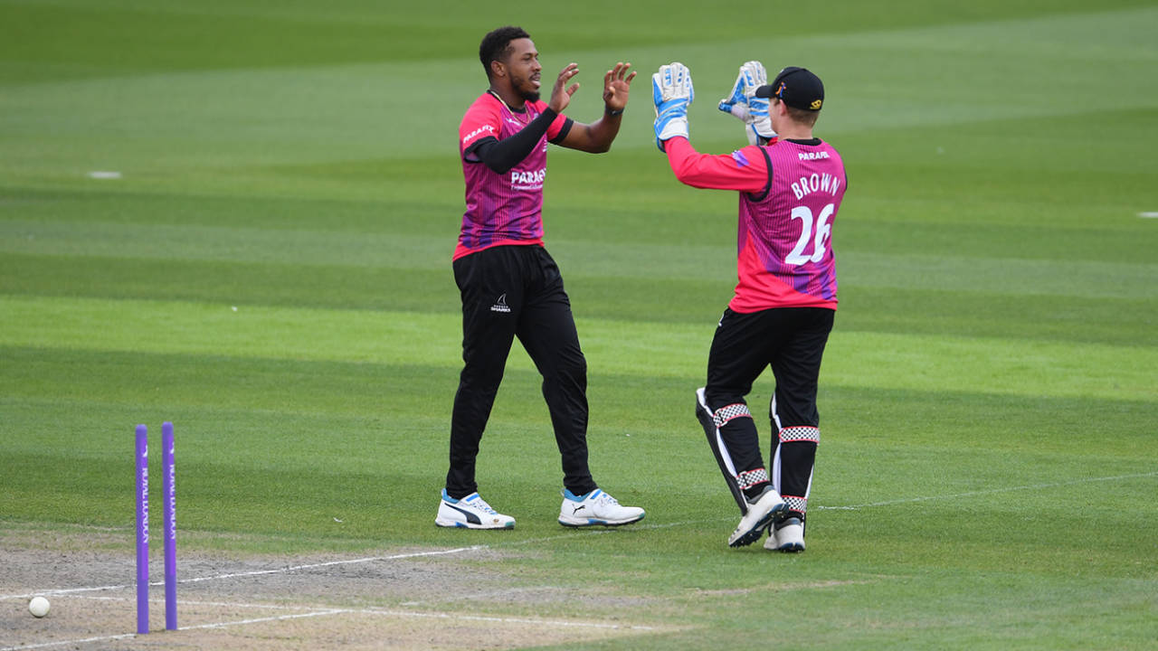 Chris Jordan celebrates a wicket, Sussex v Somerset, Royal London Cup, South Group, Hove, April 24, 2019