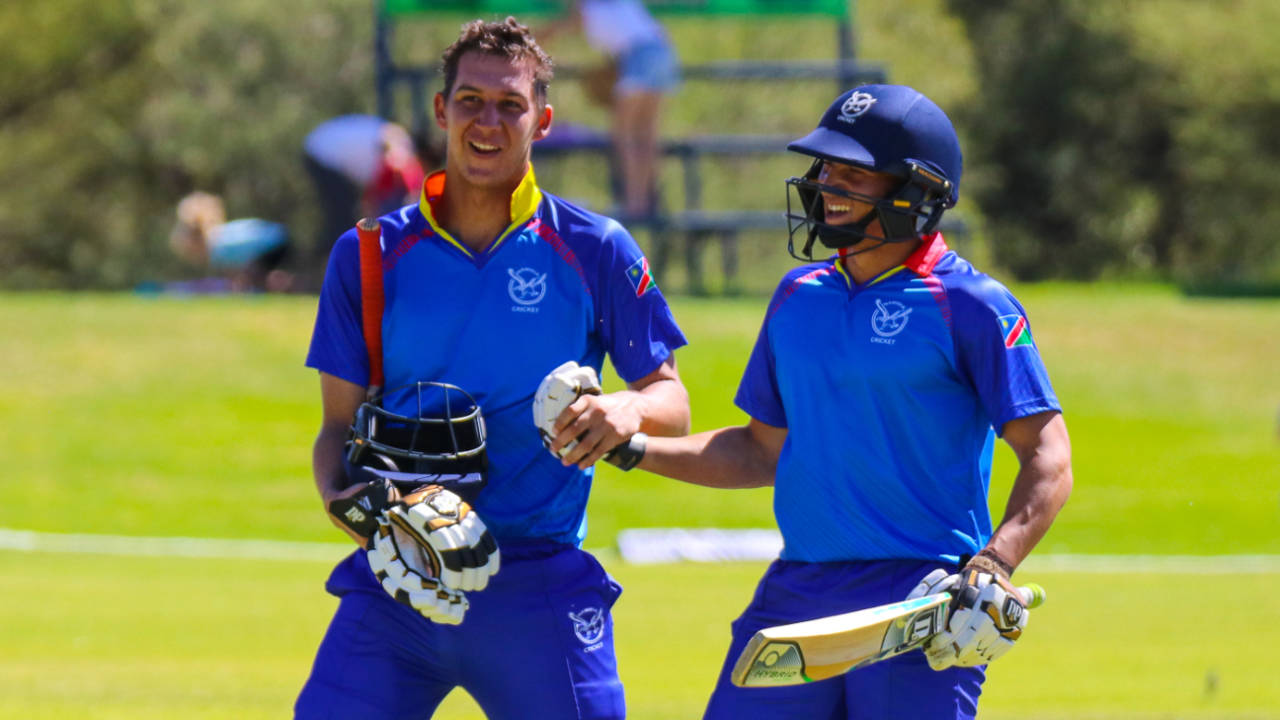 JJ Smit and Zane Green walk off after their 103-run unbroken stand took Namibia to their highest ever List A score, Namibia v Hong Kong, WCL Division Two, Windhoek, April 26, 2018