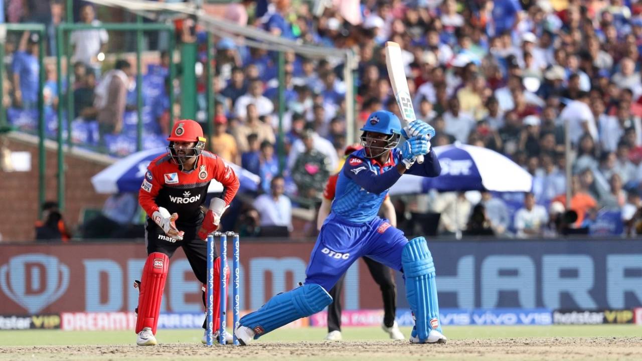 Sherfane Rutherford gave the Capitals innings some late impetus, Delhi Capitals v Royal Challengers Bangalore, IPL 2019, Delhi, April 28, 2019