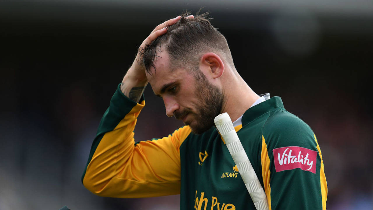 Alex Hales is dejected after his dismissal, Somerset v Notts, Vitality Blast quarter-final, Taunton, August 27, 2018