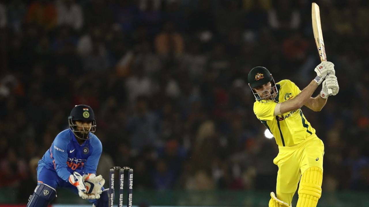 Ashton Turner hits one down the ground, India v Australia, 4th ODI, Mohali, March 10, 2019