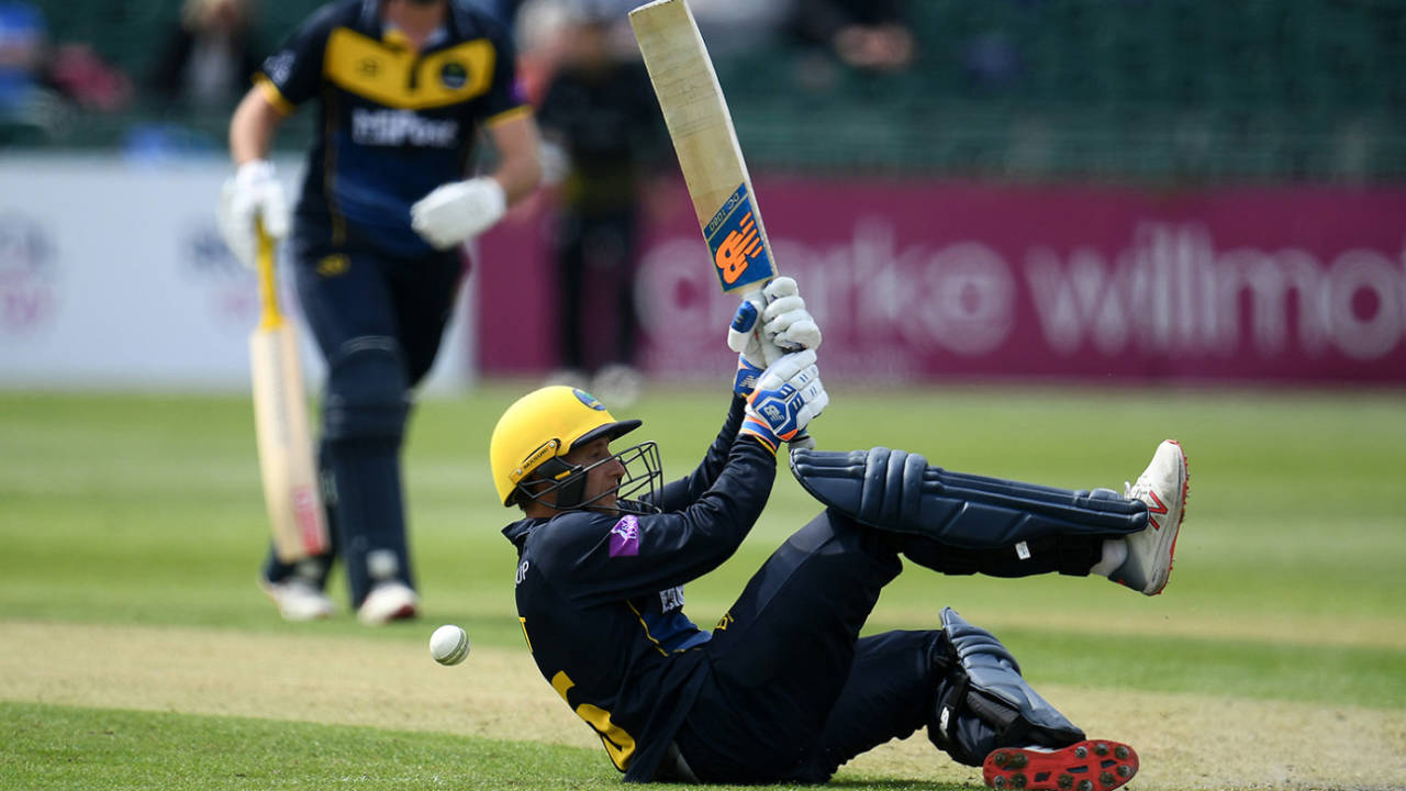 Billy Root attempts an acrobatic shot, Gloucestershire v Glamorgan, Royal London Cup, South Group, Bristol, April 30, 2019