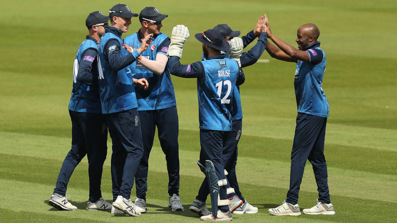 Daniel Bell-Drummond celebrates a breakthrough with the ball, Surrey v Kent, Royal London Cup, South Group, The Oval, May 2, 2019