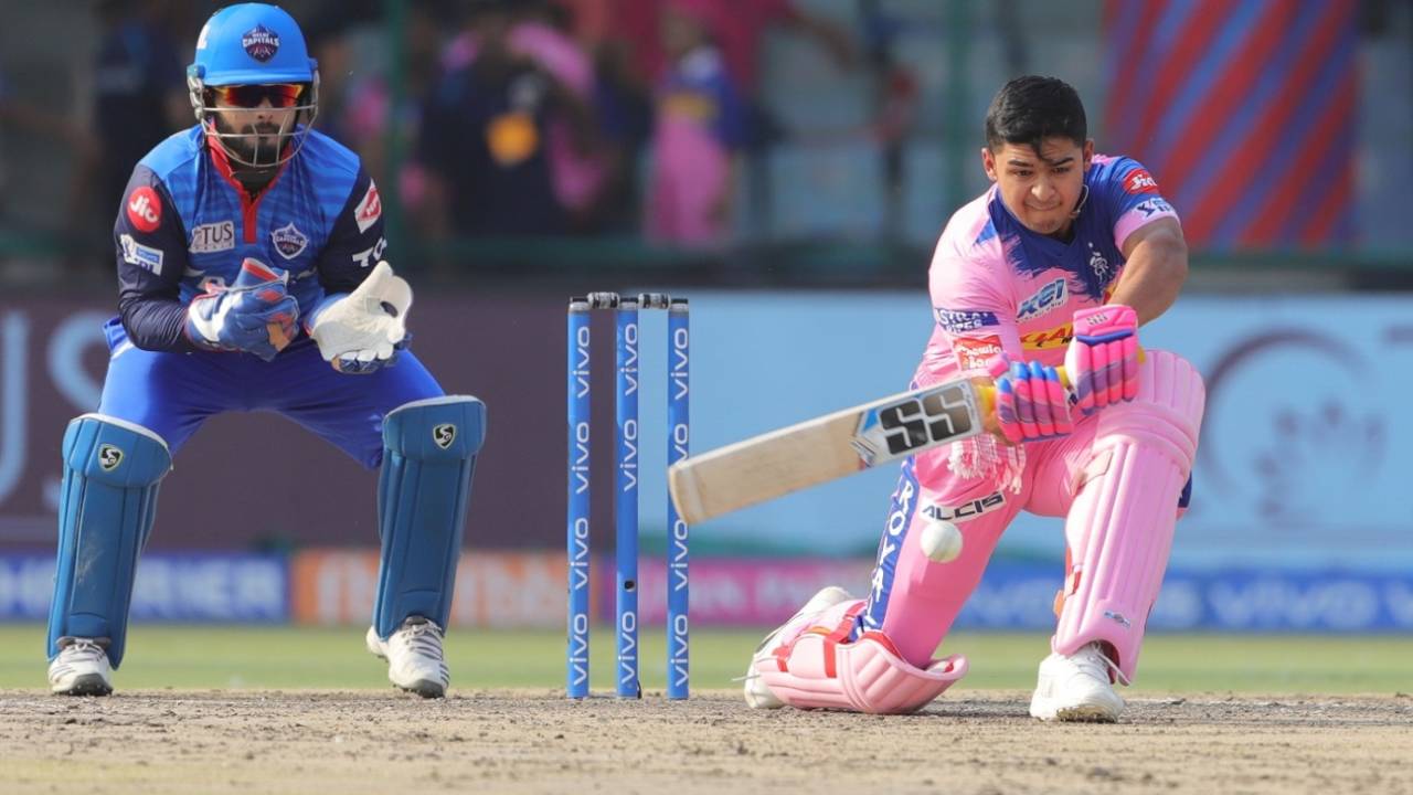 Riyan Parag shapes up to play a sweep, Delhi Capitals v Rajasthan Royals, IPL 2019, Delhi