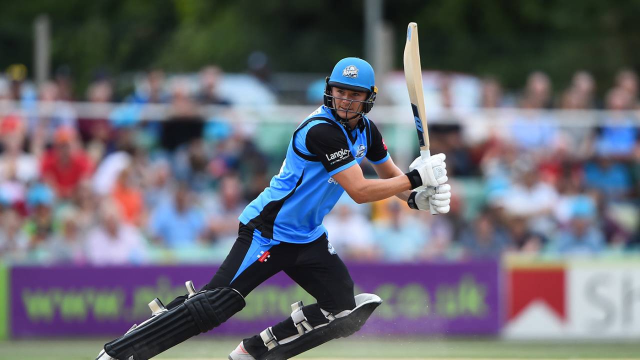George Rhodes presses on to the front foot, Worcestershire v Derbyshire, T20 Blast, North Group, New Road, August 9, 2018