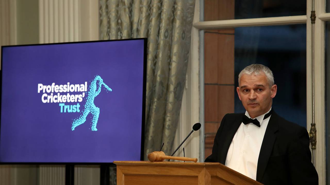David Leatherdale talks to guests at the PCA season launch at Lord's, April 4, 2019