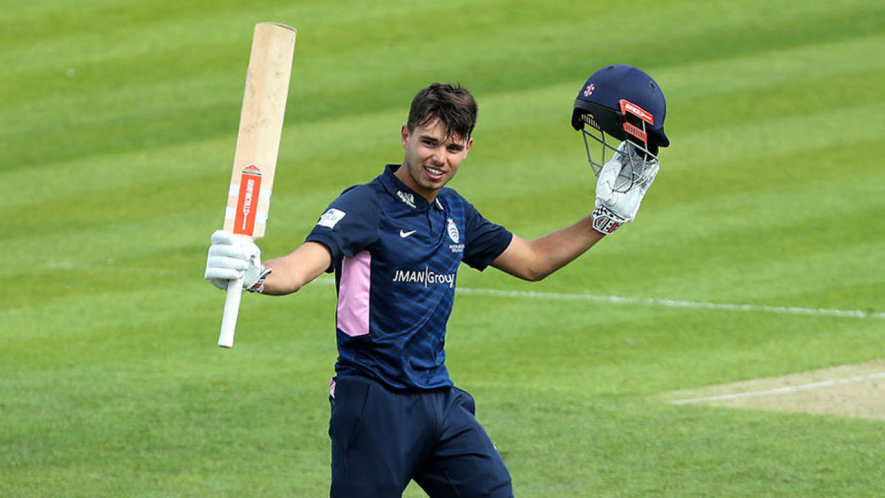 Max Holden celebrates his century, Kent v Middlesex, Royal London One Day Cup, The Spitfire Ground, May 7, 2019