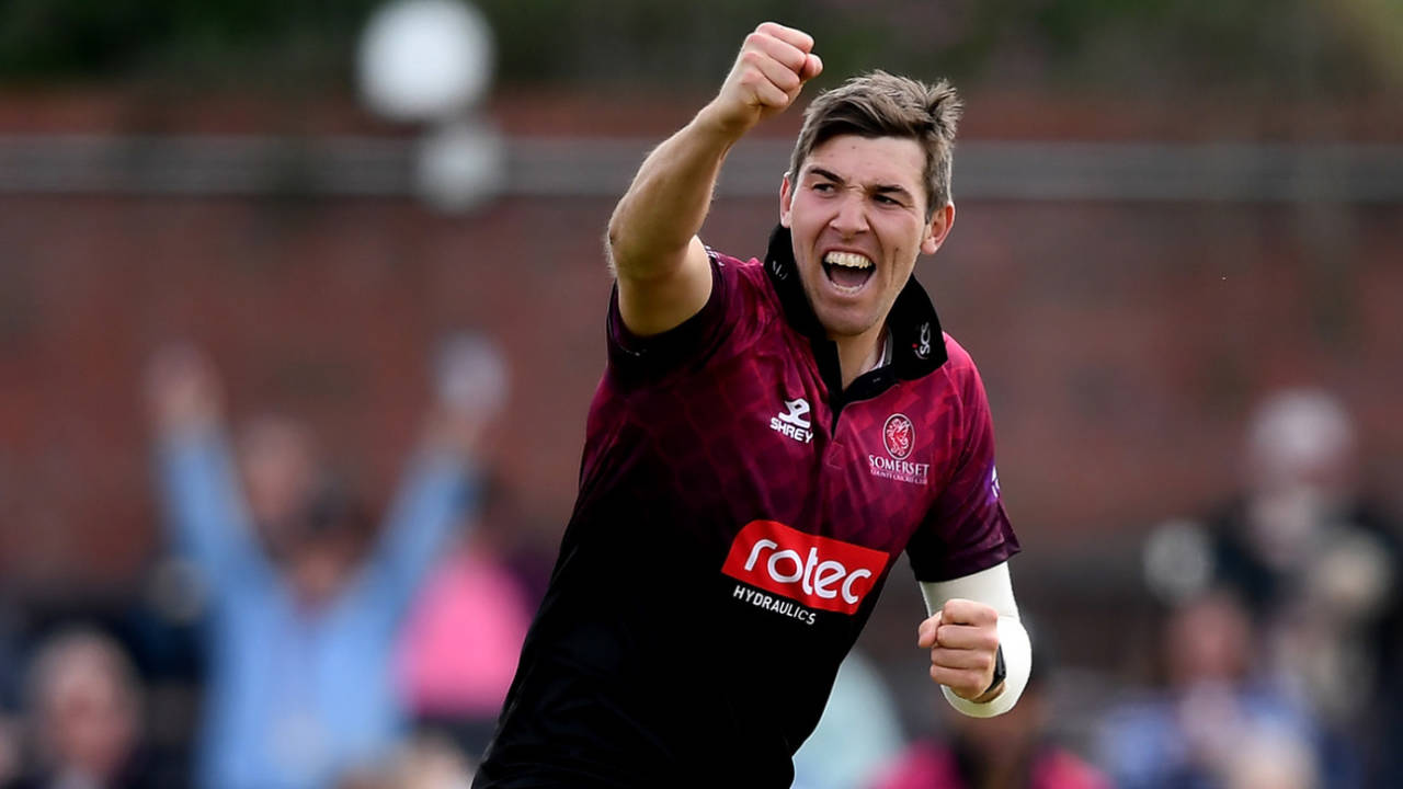 Jamie Overton celebrates a wicket, Somerset v Surrey, Royal London Cup, South Group, Taunton, May 7, 2019