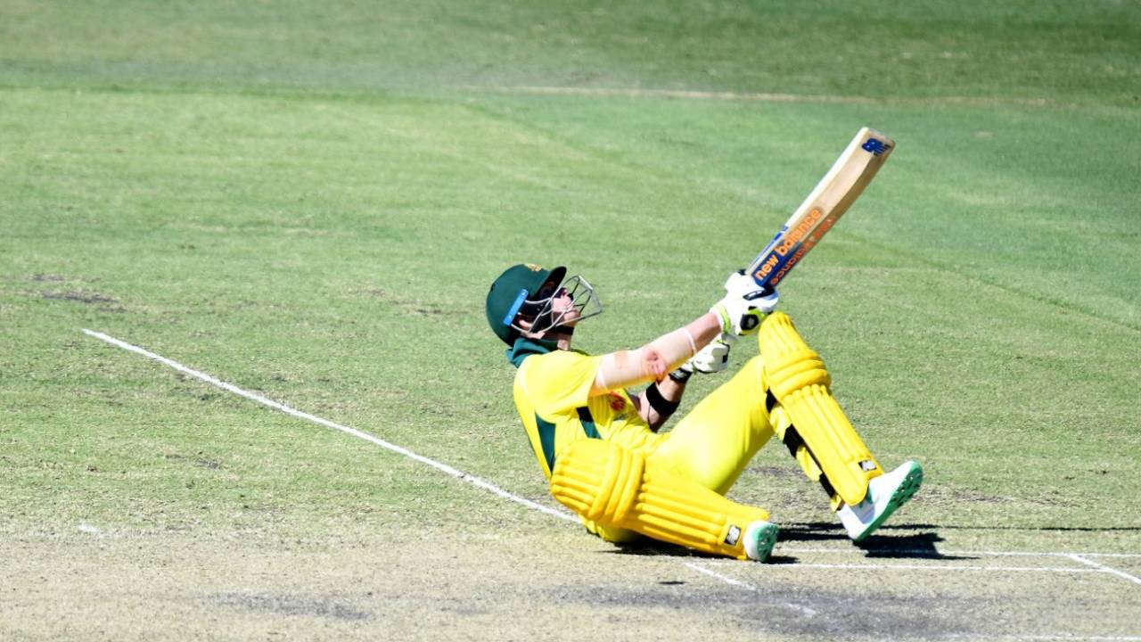 Steven Smith tumbles while playing a shot, Australian XI v New Zealand XI, 2nd one-day match, Allan Border Field, May 8, 2019