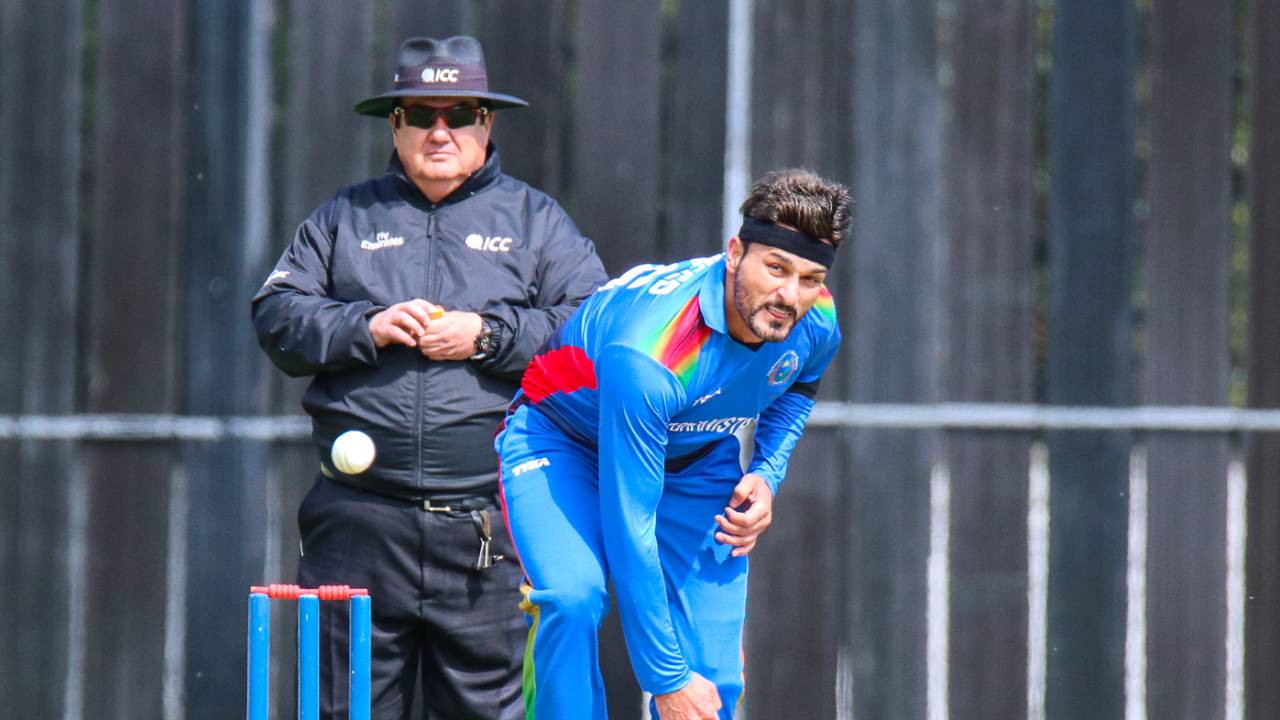 Hamid Hassan sends one down in his opening spell, Scotland v Afghanistan, 2nd ODI, Edinburgh, May 10, 2019 