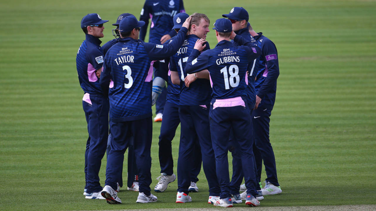 George Scott celebrates with his team-mates, Middlesex v Lancashire, Royal London Cup play-off, Lord's, May 10, 2019