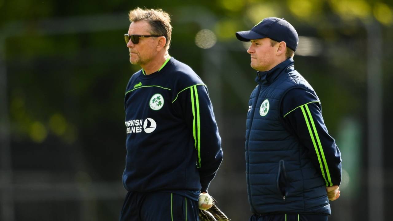 Graham Ford and William Porterfield look on at training, Ireland v West Indies, Match 4, Ireland tri-series, Dublin, May 11, 2019