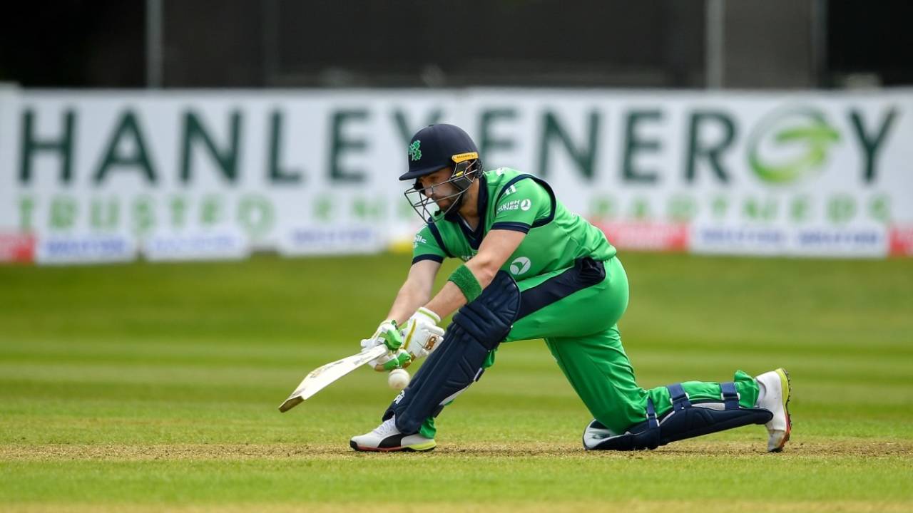Andy Balbirnie sweeps, Ireland v West Indies, Match 4, Ireland tri-series, Dublin, May 11, 2019