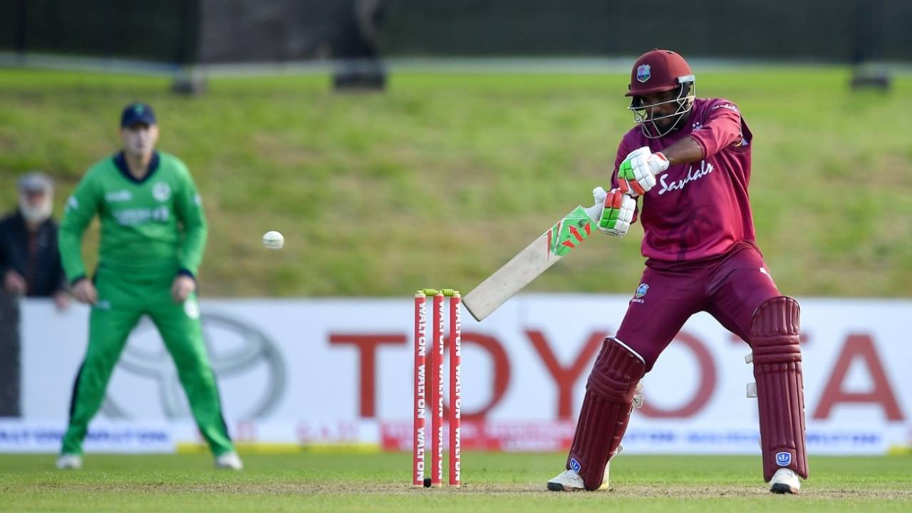Sunil Ambris plays one off the back foot, Ireland v West Indies, Match 4, Ireland tri-series, Dublin, May 11, 2019