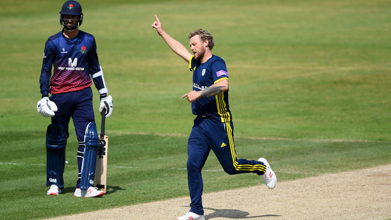Gareth Berg celebrates the wicket of Josh Bohannon on his way to a five-for, Nottinghamshire v Somerset, Royal London One Day Cup semi-final, Trent Bridge, May 12, 2019