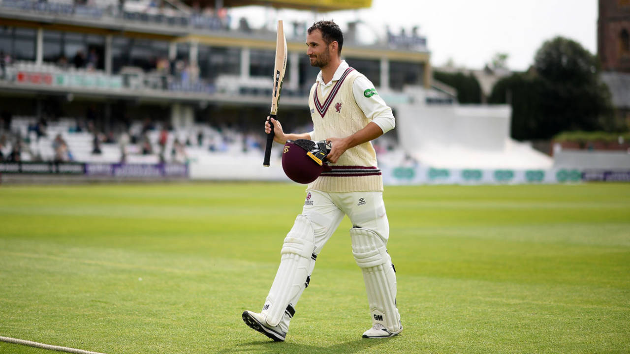 Lewis Gregory walks off at the end of his innings, Somerset v Surrey, County Championship Division One, Taunton, May 16, 2019
