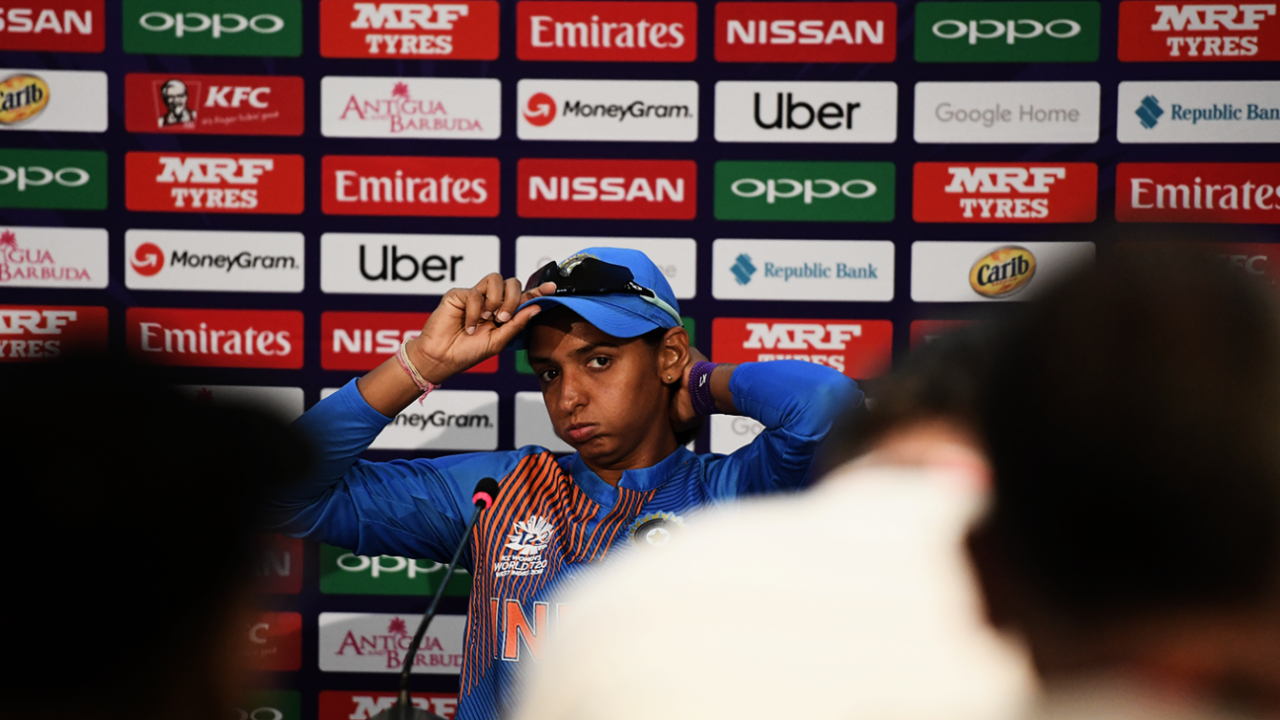 Harmanpreet Kaur at the press conference after India's semi-final loss, England v India, Women's World T20, Antigua, November 22, 2018