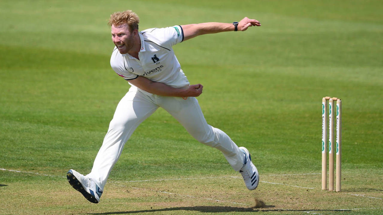 Liam Norwell of Warwickshire on his way to a seven-wicket haul&nbsp;&nbsp;&bull;&nbsp;&nbsp;Getty Images