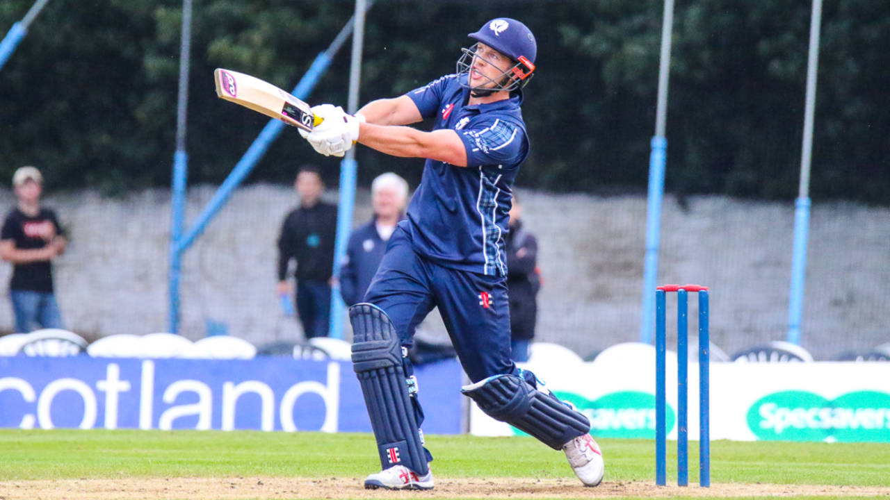 George Munsey drives a straight six over long-on, Scotland v Sri Lanka, 2nd ODI, Edinburgh, May 21, 2019