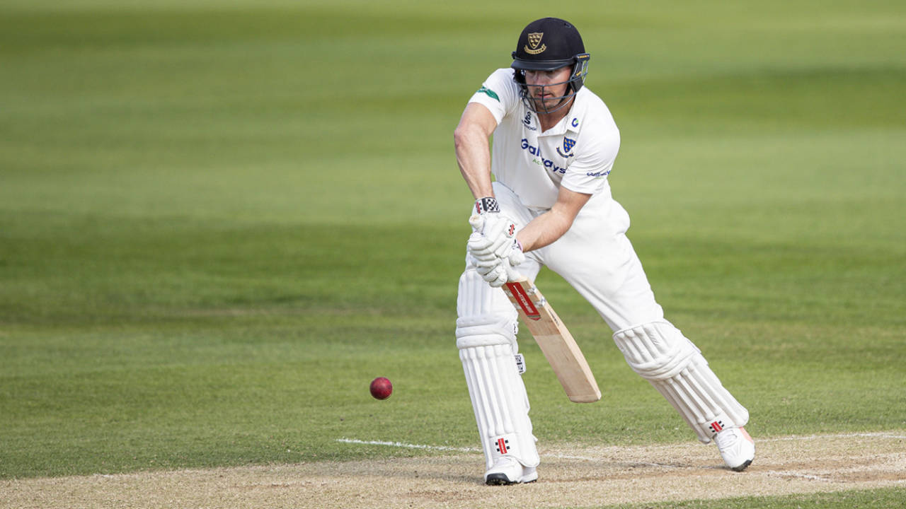 Stiaan van Zyl gets on to the front foot, Northamptonshire v Sussex, County Championship, Wantage Road, May 22, 2019