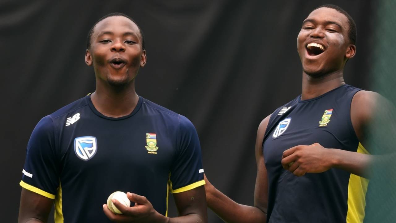 kagiso Rabada and Lungi Ngidi share a light moment at training, Pallekele, August 3, 2018