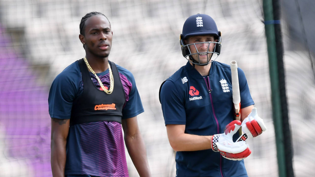 Jofra Archer and Chris Woakes in the nets at the Ageas Bowl, Southampton, May 24, 2019