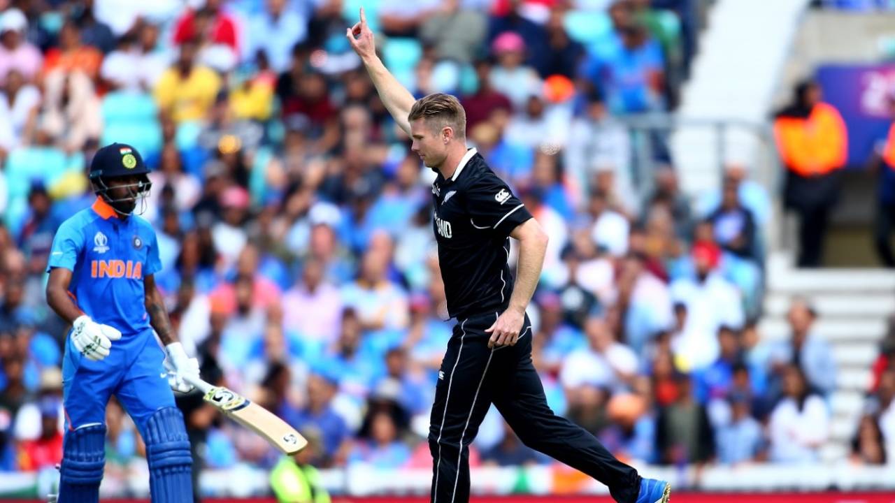 James Neesham celebrates a wicket, India vs New Zealand, World Cup 2019, warm-up, The Oval, May 25, 2019