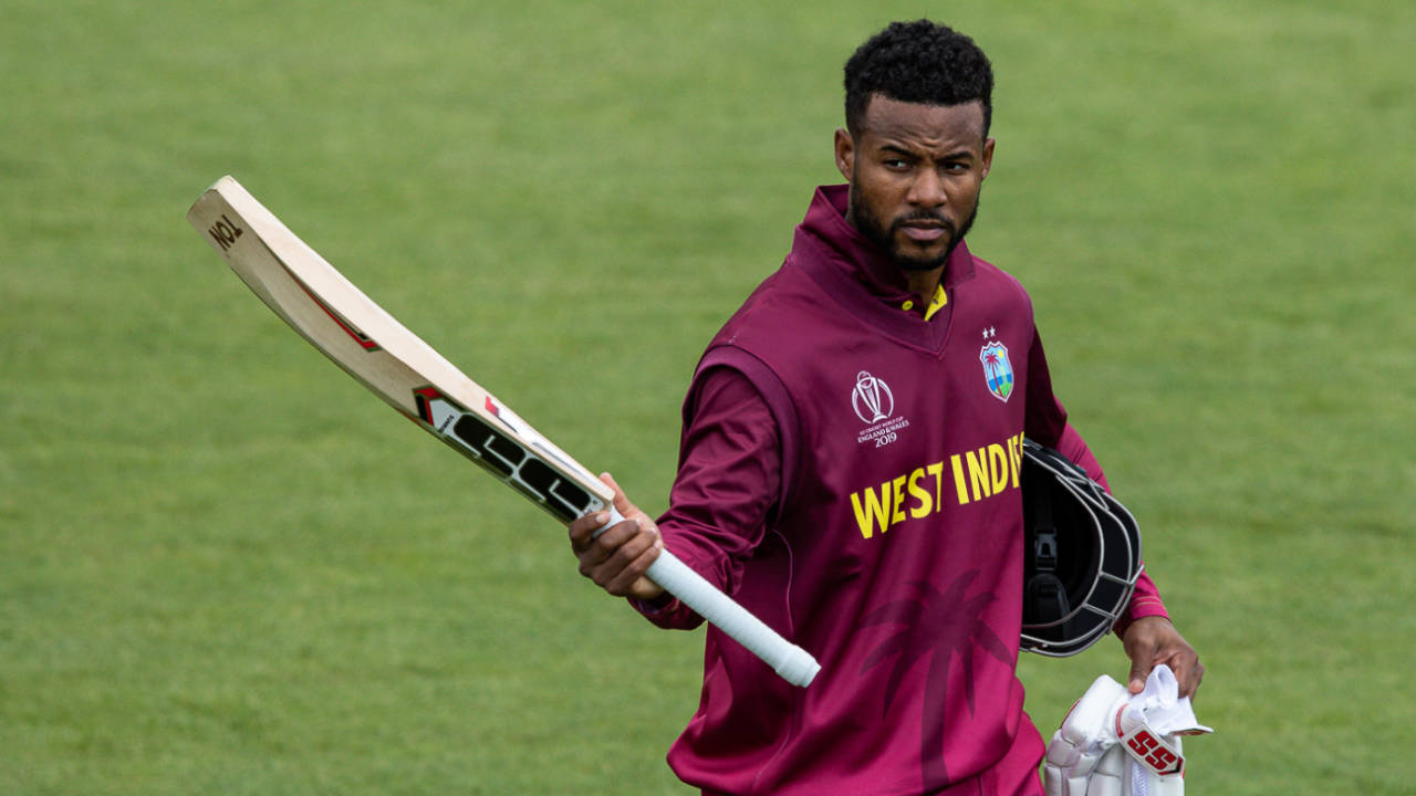 Shai Hope acknowledges the crowd after making a century, New Zealand v West Indies, ICC World Cup warm-up, Bristol, May 28, 2019