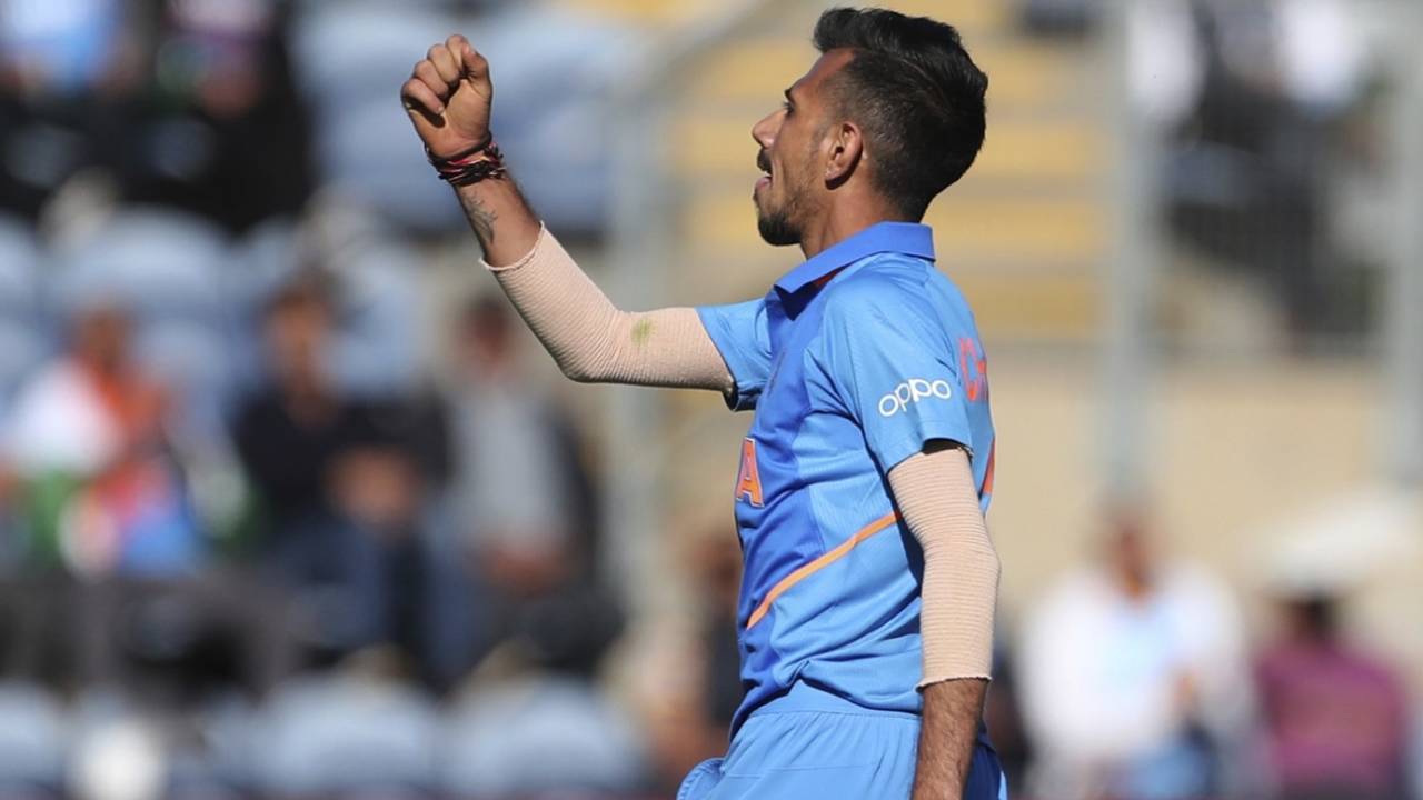 Yuzvendra Chahal celebrates a wicket, Bangladesh v India, World Cup 2019 warm-up, Cardiff, May 28, 2019