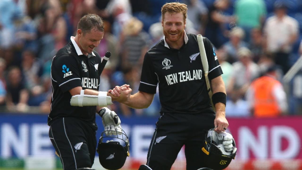 Colin Munro and Martin Guptill celebrate victory in their World Cup opener&nbsp;&nbsp;&bull;&nbsp;&nbsp;Getty Images