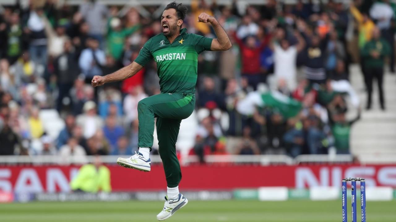 Wahab Riaz is pumped up after taking a wicket, England v Pakistan, World Cup 2019, Trent Bridge, June 3, 2019