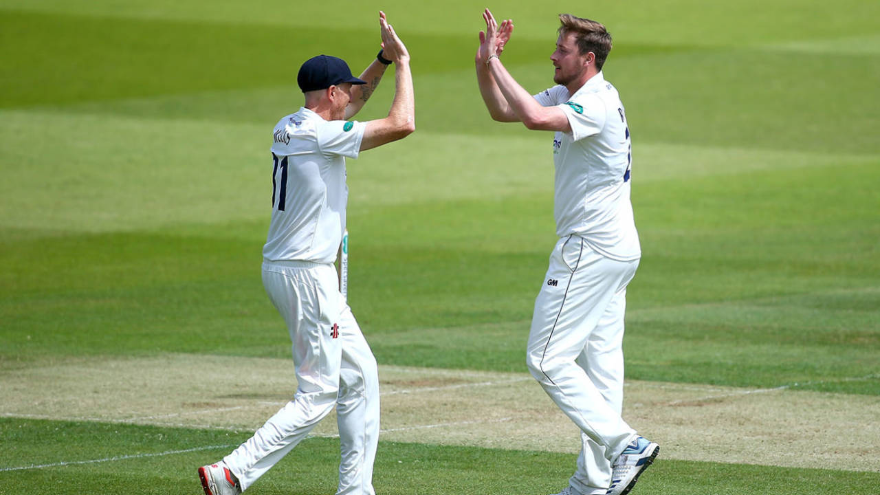 Ollie Robinson celebrates with Luke Wells, Middlesex v Sussex, County Championship Division Two, Lord's, June 2, 2019