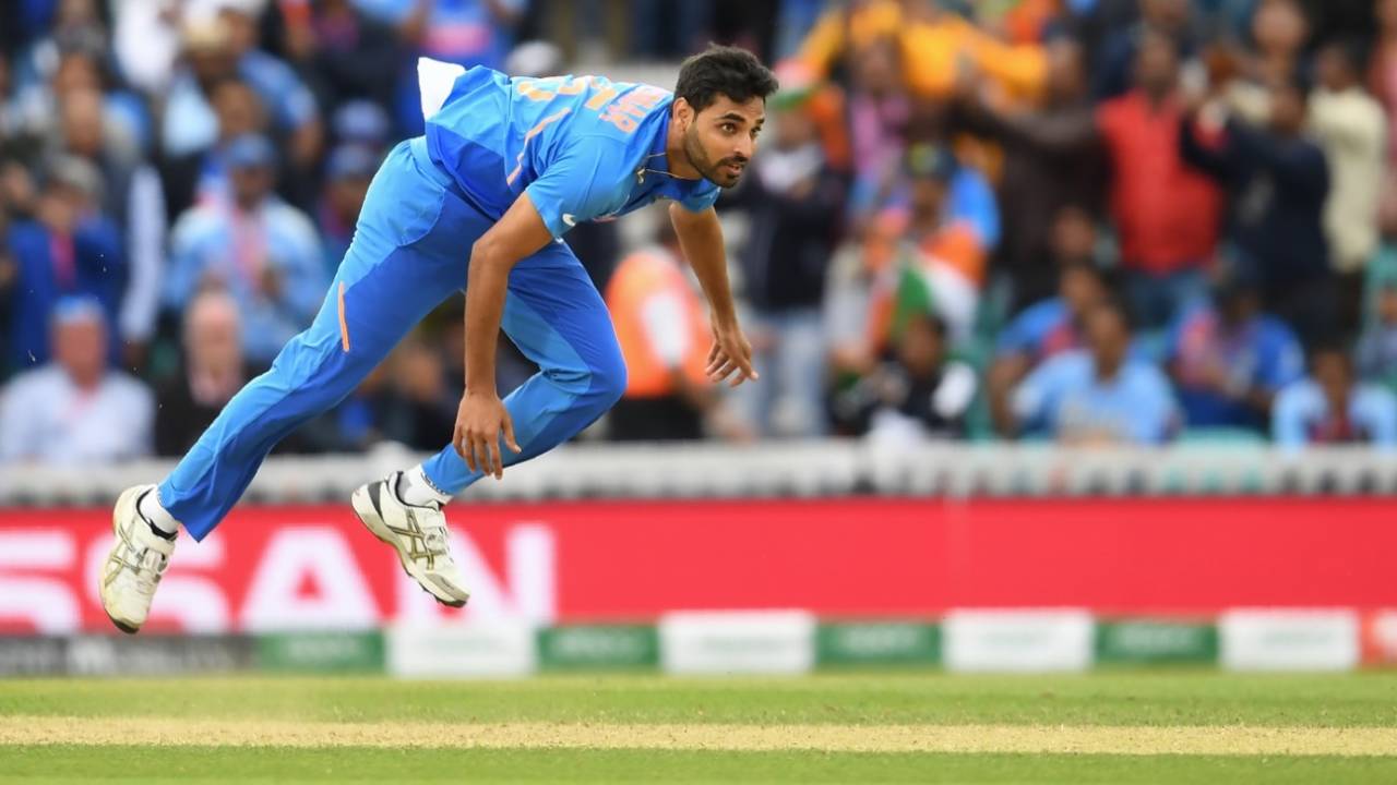 Bhuvneshwar Kumar in his delivery follow-through, Australia v India, World Cup 2019, The Oval, June 9, 2019