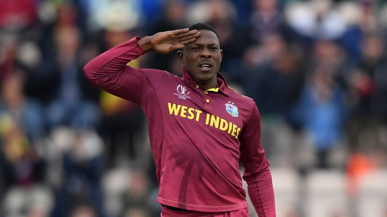 At ease: Sheldon Cottrell provided the early breakthrough for West Indies, South Africa vs West Indies, World Cup 2019, Southampton, June 10, 2019