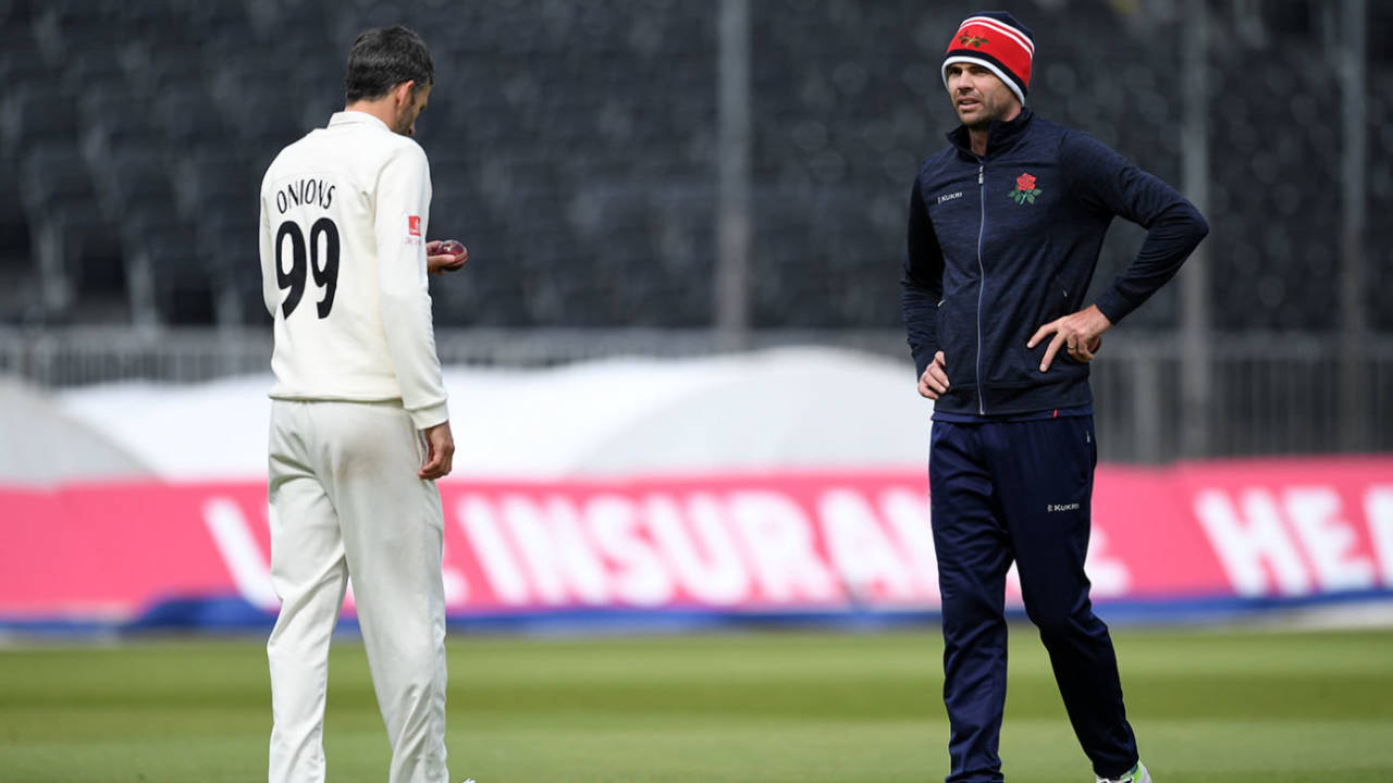 Graham Onions and James Anderson, Lancashire v Surrey, County Championship, Old Trafford, April 30, 2018