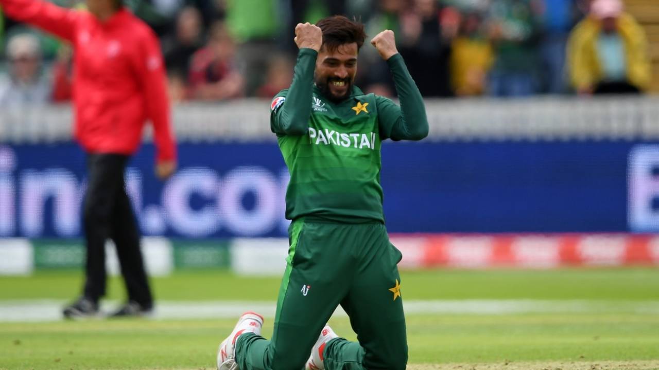 Mohammad Amir celebrates his five-wicket haul, Australia v Pakistan, World Cup 2019, Taunton, June 12, 2019