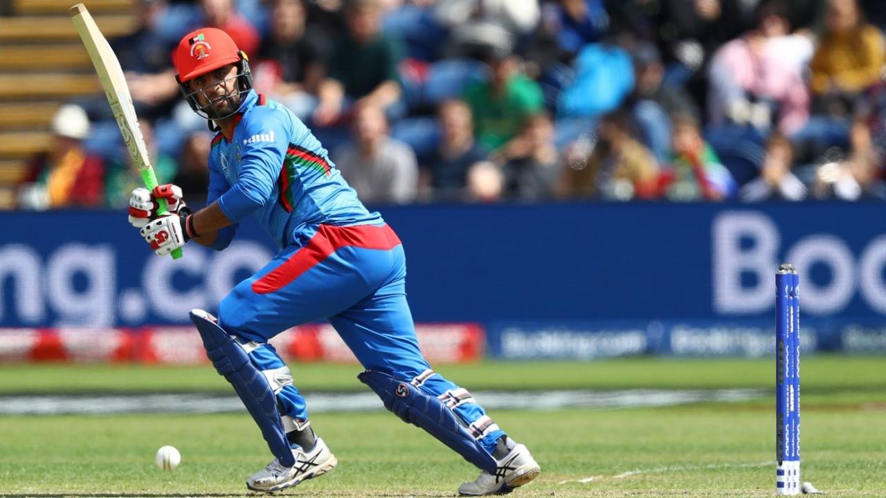 Noor Ali Zadran plays a shot, Afghanistan v South Africa, World Cup 2019, Cardiff, June 15, 2019