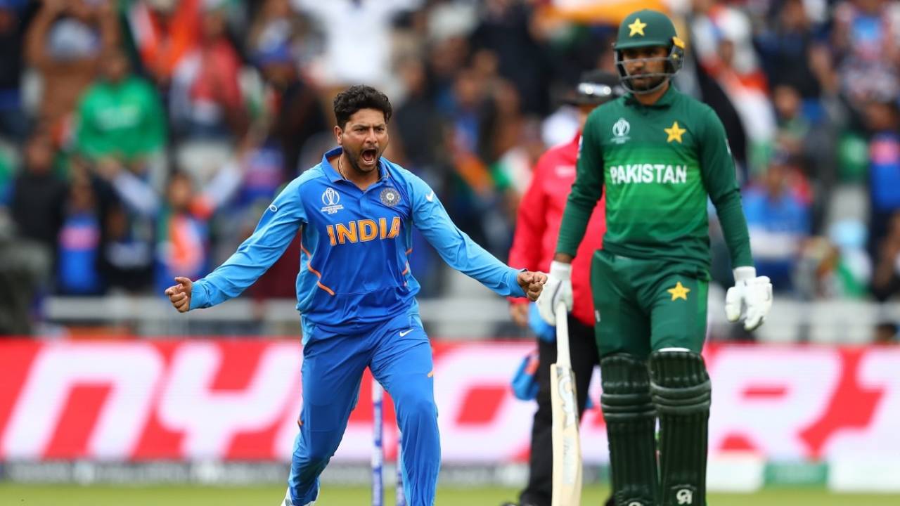 Kuldeep Yadav celebrates, India v Pakistan, World Cup 2019, Manchester, June 16, 2019