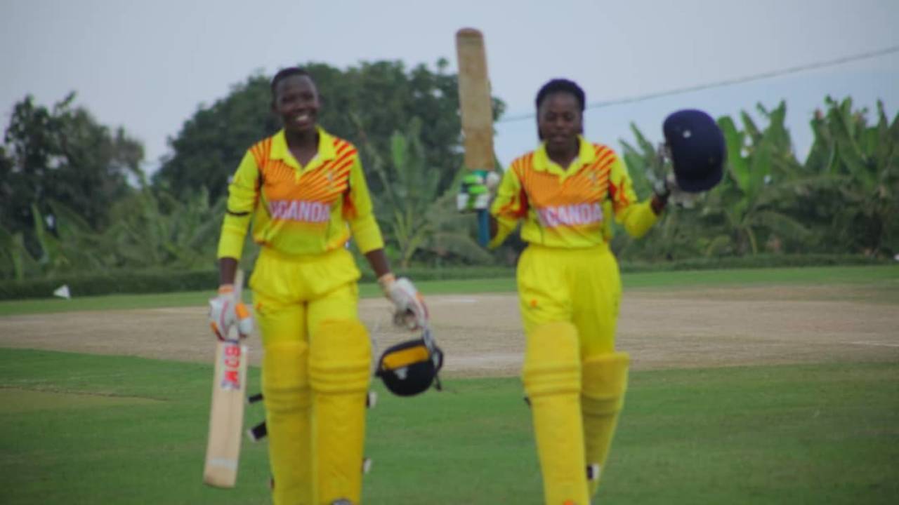 Prosscovia Alako (left) and Rita Musamali shared a record 227-run stand, Mali women v Uganda women, Kwibuka Women's Twenty20 Tournament, Rwanda, June 20 2019