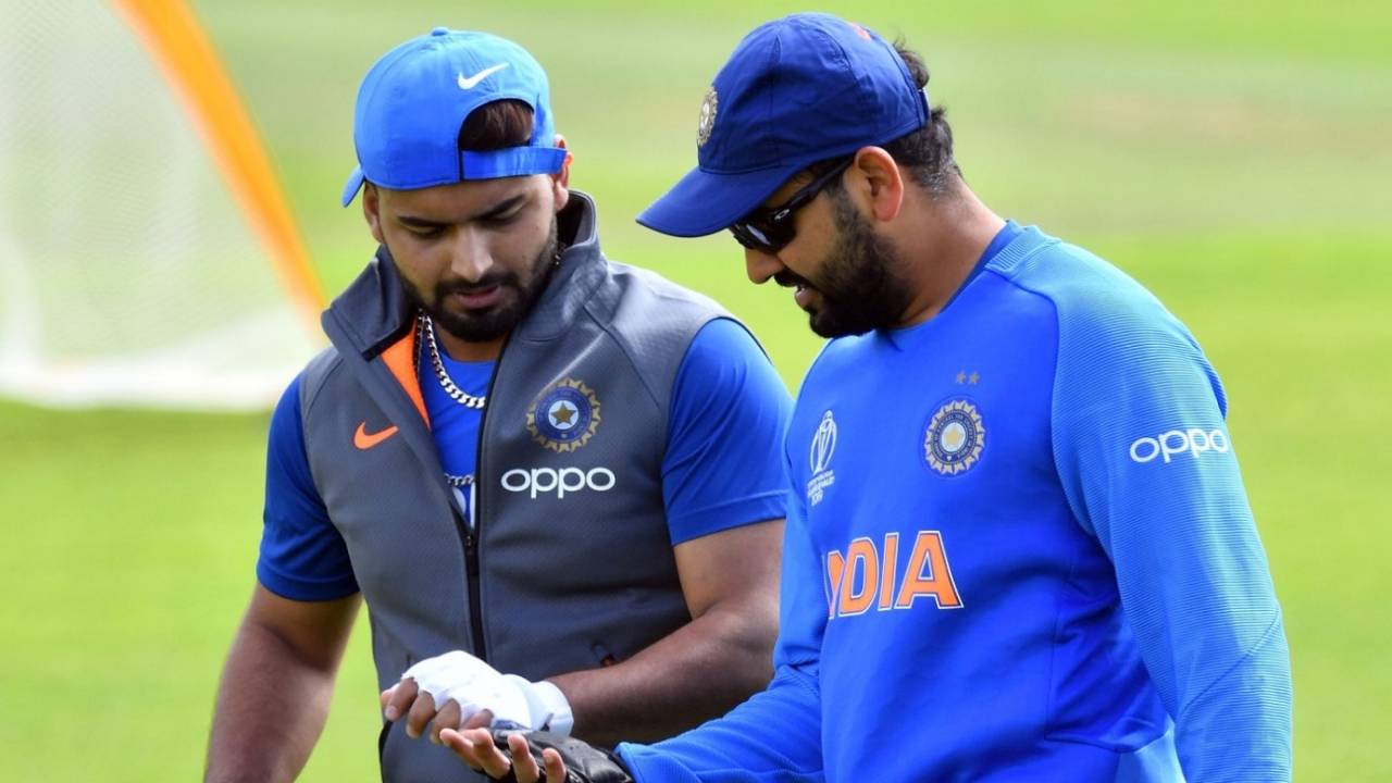Rishabh Pant exchanges notes with Rohit Sharma in the nets&nbsp;&nbsp;&bull;&nbsp;&nbsp;Getty Images