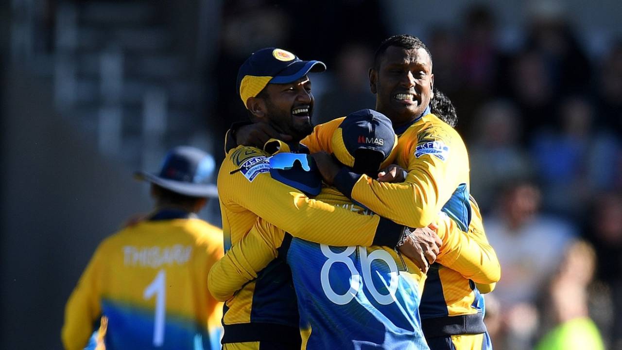 Sri Lanka celebrate after stunning England, winning the match by 20 runs&nbsp;&nbsp;&bull;&nbsp;&nbsp;Getty Images
