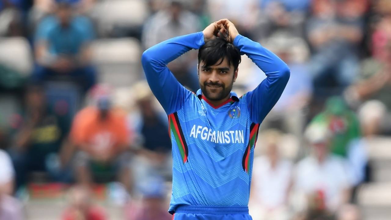 Rashid Khan reacts in the field, Afghanistan v Bangladesh, World Cup 2019, Southampton, June 24, 2019