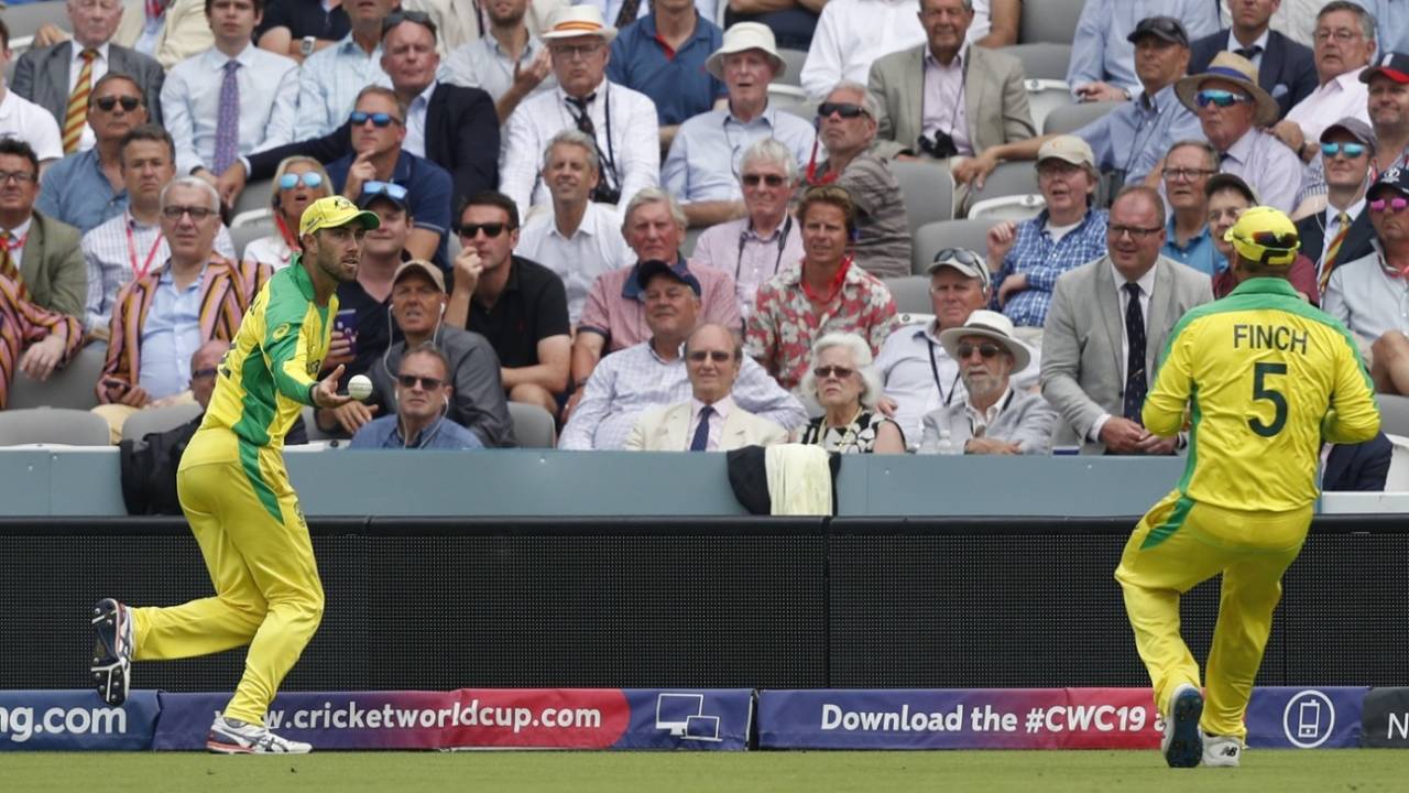 Glenn Maxwell combines with Aaron Finch for a superb catch, England v Australia, World Cup 2019, Lord's, June 25, 2019