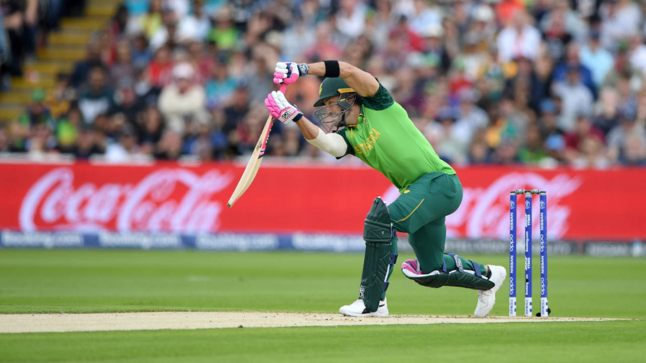Faf du Plessis drives to the boundary, World Cup 2019, New Zealand v South Africa, Edgbaston, Birmingham, England, June 19, 2019
