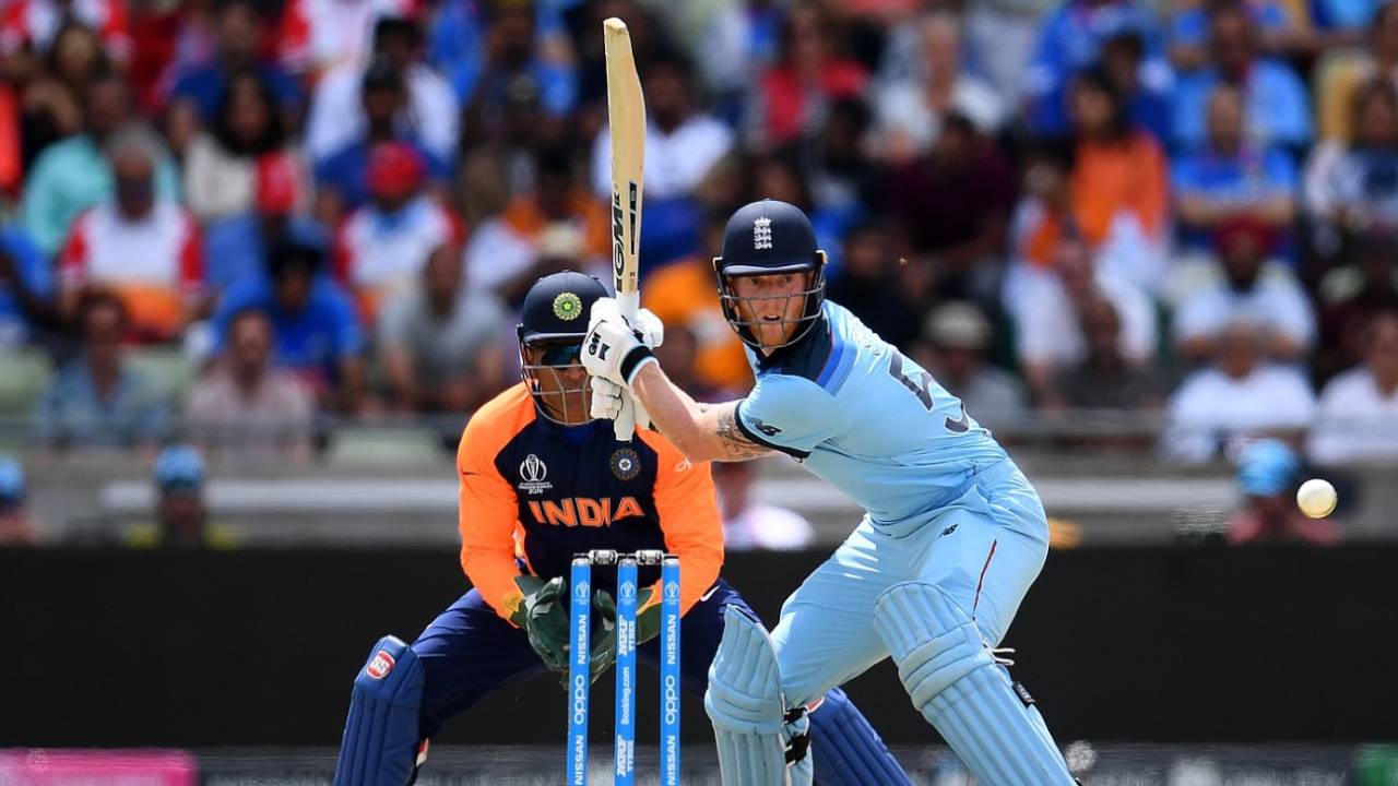 Ben Stokes attempts a reverse sweep, England v India, World Cup 2019, Edgbaston, June 30, 2019