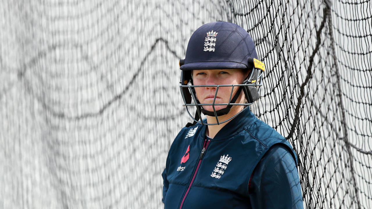 Anya Shrubsole looks on during the England nets practice at Fischer County Ground, Leicester, July 01, 2019